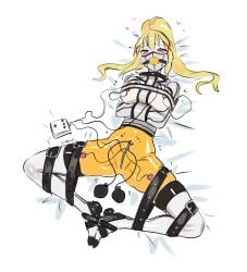ball_gag ballet_boots bdsm_collar bdsm_outfit bondage buttplug collared corset darkness_(konosuba) dildo_in_pussy eudetenis gag gagged heel_boots inflatable_buttplug inflatable_toy kono_subarashii_sekai_ni_shukufuku_wo! latex latex_bodysuit latex_suit leather_straps legbinder muzzled ponytail straitjacket vibrator_in_pussy vibrator_on_nipple