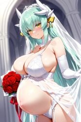 1girls after_sex ai_generated big_breasts boquet breasts bride clothed clothing fate/grand_order fate_(series) female green_hair hair_ornament horns huge_breasts kiyohime_(fate) kiyohime_(fate/grand_order) large_ass lingerie long_hair neruton partially_clothed pregnant pregnant_female tagme tagme_(artist) wedding_dress wholesome yandere