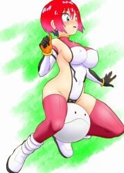 1girls amate_yuzuriha aqua_eyes blue_gloves blush bodysuit bound_wrists breasts erect_nipples female gloves gradient_hair gundam gundam_gquuuuuux hair_between_eyes haro highres large_breasts multicolored_hair nipples orange_gloves pink_bodysuit pink_hair solo sweat tof two-tone_gloves v-shaped_eyebrows white_bodysuit