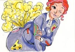 closed_eye fart fart_cloud fart_fetish farting female ginger ginger_hair light-skinned_female light_skin ms._frizzle paisley2themax simple_background smirk the_magic_school_bus valerie_frizzle