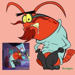 4_legs absurd_res antennae_(anatomy) anthro aroused aroused_face aroused_male arthropod bared_teeth beard bent_legs bent_over black_eyes bob-jiggles bodily_fluids bottomwear claws clenched_teeth clothing coat comedic crayfish crustacean decapod desperation dot_eyes dr_crawdaddy drooling eyebrows eyewear facial_hair footwear genitals gloves goggles gripping_penis half-closed_eyes handwear hi_res holding_penis humor kneeling lab_coat lobster_tail looking_down looking_pleasured malacostracan male marine marvel masturbation narrowed_eyes one_eye_closed pants penis pink_background red_body saliva saliva_string sharp_teeth shoes simple_background simple_eyes solo sony_corporation sony_pictures spider-man:_spider-verse spider-man_(series) spots tail teeth thick_eyebrows topwear yellow_sclera