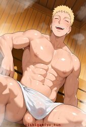 ai_generated balls bara gay ishigamiyu_kun male male_focus male_only muscular muscular_male naruto naruto_(series) smooth_balls smooth_chest smooth_skinned_male uzumaki_naruto yaoi