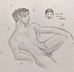black_and_white_hair black_hair chest_hair chibi dialog dialogue english_text flaccid flaccid_penis fortnite fully_nude greyscale happy_trail leg_hair male male_focus male_only midas_(fortnite) montague_(fortnite) mr._prince naked naked_male nipples no_clothes nude nude_male pencil_(artwork) penis penis_out plain_background pose posing posing_for_the_viewer posing_nude proud pubic_hair scar scar_across_eye scar_on_face self_upload short_hair solo_focus sparkles stubble traditional_art traditional_drawing_(artwork) traditional_media traditional_media_(artwork) video_game_character video_game_franchise white_hair