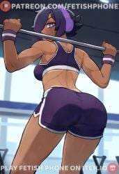 1girls 2d 2d_(artwork) 2d_artwork abs ai_assisted architectdev architectdev ass ass_focus barbell barbell_squats cartoony cg cg_art dark-skinned_female dark_skin digital_art digital_drawing_(artwork) digital_media digital_media_(artwork) ebony exercise exercising female female fetish_phone fetish_phone from_behind fully_clothed fully_clothed_female game_cg gradient_hair gym gym_clothes gym_shorts gym_uniform hair_over_one_eye headphones holding_object legs medium_breasts muscular_female nervous nervous_sweat original original_character purple_clothing purple_eyes purple_hair short_hair six_pack skinny skintight skintight_clothing slim smaller_female solo solo_female solo_focus sports_bra squats squatting squatting_position standing sweat sweatdrop sweaty tagme thick_hips thick_legs thick_thighs thighs through_clothes tomboy visual_novel waist western_art working_out workout wristband