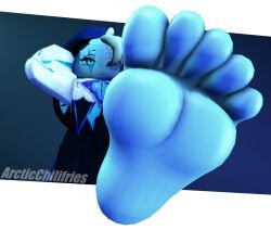 3d arcticchilifries big_feet blue_body blue_feet blue_hair cookie_run cookie_run_kingdom feet_fetish feet_only foot_fetish foot_focus highres jester male shadow_milk_cookie