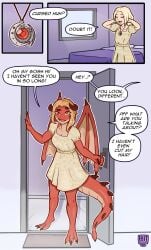 1bit-deviant 3_toes amulet blonde_hair clothed_female cursed_item cursed_object dragon dragon_girl dragon_horns dragon_humanoid dragon_tail dragon_wings female female_focus female_only fully_clothed horns human_to_anthro original_character smirk smirking smirking_at_viewer tail transformation wings