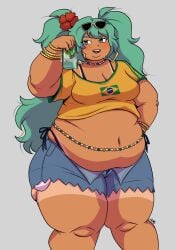 1girls bbw belly blue_hair_female brazilian_miku fat female hatsune_miku tummy vocaloid
