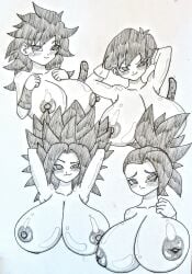4girls big_breasts black_eyes black_hair breasts caulifla dragon_ball dragon_ball_super female females gine happy_females kale kuuga_318 naked_females pussy saiyan saiyan_girl saiyan_tail seripa tits_bigger_than_head tits_out vagina white_body