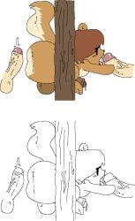 2025 2boys1feral 3boys ass big_ass big_butt brown_fur feral feral_penetrated flat_colors gay hazel hazel_(subjectdie) humanoid_penis light-skinned_male male male/feral male/male male/male/male male_on_feral monochrome oc penis squirrel stuck_in_wall subjectdie_(artist) tagme trio white_background yaoi