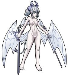 1girls artemis-polara artemispolara barefoot breasts demon demon_girl dual_wielding feet female lady_labrynth_of_the_silver_castle lovely_labrynth_of_the_silver_castle nipples nude nude_female pussy sword tail transparent_background vagina wings