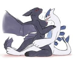 anthro avian blush breasts cowgirl_position craymin crossover dragon female furry genderswap how_to_train_your_dragon lugia male nintendo nipples pokemon pokemon_(species) straight tongue toothless video_games