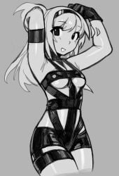 1girls 2024 armpit bodycon female female_focus female_only gloves greyscale hairband hira_(yirtios) no_bra original pinup skimpy_dress solo solo_female solo_focus underboob yirtios