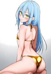 ai_generated ass bikini femboy gold_bikini light_blue_hair long_hair otoko_no_ko rimuru_tempest tensei_shitara_slime_datta_ken yellow_eyes