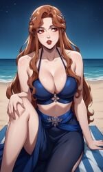 1girls ai_generated bigmic145 bikini braid breasts castlevania castlevania_(netflix) female hair_ornament lenore_(castlevania) lips long_hair medium_breasts orange_hair sarong vampire vampire_girl wavy_hair