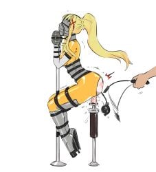 2d aqua_(konosuba) ballet_boots bdsm bdsm_collar bdsm_outfit blindfold blindfolded blonde_hair bondage buttplug collared corset crop darkness_(konosuba) dildo dildo_insertion eudetenis exposed_ass gag gagged heel_boots inflatable_buttplug kono_subarashii_sekai_ni_shukufuku_wo! latex latex_bodysuit latex_suit leather_straps muzzle_gag muzzled ponytail taped_hands whipping whipping_butt whipping_marks