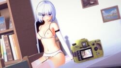 blue_eyes blush breasts camera date_a_live dr.xidan17 female kuudere naked room sexy tobiichi_origami underwear white_hair white_skin white_stockings