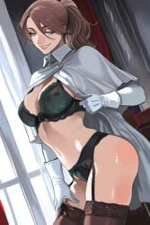 1female 1girls 2025 ai_assisted ai_generated background big_breasts black_underwear bloodborne bra breasts brown_hair clothed clothed_female clothing female female female_focus female_only fromsoftware gloves green_eyes iosefka lingerie panties pose posing posing_for_the_viewer smile smiling smiling_at_viewer socks tagme underwear undressing undressing_self video_game_character video_game_franchise video_games