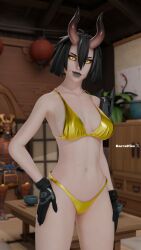 1girls 3d bare_shoulders barrapike bikini bikini_bottom bikini_top black_eyes black_eyeshadow black_hair black_lipstick breasts breasts breasts cleavage demon demon_girl demon_horns demon_humanoid epic_games eyeshadow female female female_only fortnite fortnite:_battle_royale gloves hand_on_hip horns light-skinned_female lipstick looking_at_viewer makeup night_rose oni oni_female short_hair solo solo_female standing tagme thighs yellow_sclera