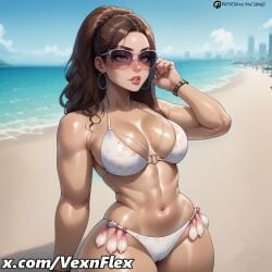 ai_generated athletic_female aviator_sunglasses beach bikini brown_eyes brown_hair condom condom_belt cum dark-skinned_female dark_hair dark_skin fit_female grand_theft_auto grand_theft_auto_vi hi_res high_resolution highres hoop_earrings latina lucia_caminos outdoors sunglasses vexnflex watermark