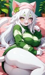 ai_generated cat_ears cat_tail catgirl cattail_(pvz) furry plants_vs_zombies white_hair