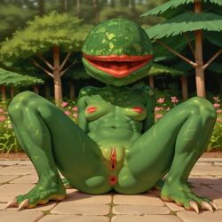 ai_generated anus claws female forest legend_of_legaia lippian mouth_nipples no_eyes presenting pussy sitting