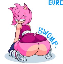 1girls amy_rose amy_rose_(boom) anger_vein annoyed annoyed_expression anthro ass bangs big_ass big_breasts breasts bubble_butt clothed clothing countershade_butt countershading cream_fur eulipotyphlan evrc eyelashes female female_only footwear furry hair_ornament hairband half-closed_eyes hedgehog huff light-skinned_female light_skin looking_back mobian_(species) on_knees onomatopoeia pink_body pink_fur sega shoes solo sonic_(series) sonic_boom sonic_the_hedgehog_(series) tagme tail thick_thighs thighhighs two-tone_body