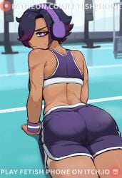 1girls 2d 2d_(artwork) 2d_artwork abs ai_assisted architectdev ass ass_focus cartoony cg cg_art dark-skinned_female dark_skin digital_art digital_drawing_(artwork) digital_media digital_media_(artwork) ebony exercise exercising female fetish_phone from_behind fully_clothed fully_clothed_female game_cg gradient_hair gym gym_clothes gym_shorts gym_uniform hair_over_one_eye headphones legs lying lying_on_stomach medium_breasts muscular_female nervous nervous_sweat original original_character purple_clothing purple_eyes purple_hair push-up push-ups short_hair six_pack skinny skintight skintight_clothing slim smaller_female solo solo_female solo_focus sports_bra sweat sweatdrop sweaty tagme thick_hips thick_legs thick_thighs thighs through_clothes tomboy visual_novel waist western_art working_out workout wristband