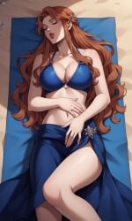 1girls ai_generated bigmic145 bikini braid breasts castlevania castlevania_(netflix) female hair_ornament lenore_(castlevania) lips long_hair medium_breasts orange_hair sarong vampire vampire_girl wavy_hair