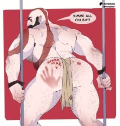almost_naked almost_nude bald bald_male bara bara_ass barely_clothed barely_covered beard daddy dat_ass dat_butt dilf fabssdaf god_of_war hairy_ass kratos looking_at_viewer looking_back looking_back_at_viewer male_only masculine_male muscular_ass muscular_back muscular_male older_male solo_male spanking submissive submissive_male thick_ass thick_butt tied_hands tied_up