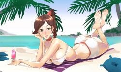1girls ass avatar_legends avatar_the_last_airbender barefoot beach beach_towel big_ass big_breasts bikini braid braided_ponytail breasts brown_hair bubble_butt choker cleavage feet female fire_nation full_body grey_eyes head_on_hand labslider long_hair looking_at_viewer lying_on_stomach melting_popsicle nickelodeon ocean palm_tree pinup ponytail popsicle smile soles solo swept_bangs the_pose toes tropical_setting ty_lee underboob white_bikini wide_hips