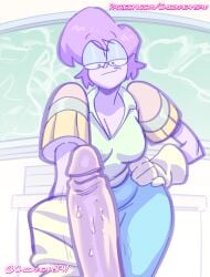 chalkboard chickpea classroom cleavage clothed_female_nude_male glasses imminent_sex implied_handjob limited_palette miss_quantum ok_k.o.!_let's_be_heroes teacher teacher_and_student