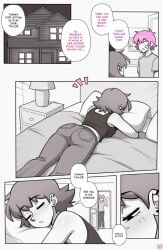 1boy 1girls black_and_white comic_page conversation dross female greyscale male panels pink_hair roxanne_(dross) talking taylor_(dross)