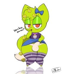 absurd_res animal_humanoid anthro balls big_penis bottomwear clothed clothing domestic_cat erection felid felin feline felis femboy fur genitals green_body green_fur hi_res huge_thighs humanoid male mammal mocho penis pose ruimu_kiou seductive sexy_eyes shirt short_stack simple_background skirt smile solo tail thick_thighs topwear
