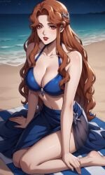 1girls ai_generated bigmic145 bikini braid breasts castlevania castlevania_(netflix) female hair_ornament lenore_(castlevania) lips long_hair medium_breasts orange_hair sarong vampire vampire_girl wavy_hair