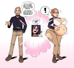 1boy 1girls before_and_after belly belly_expansion big_breasts bra breast_expansion color colored english english_text expansion female forced_transformation gender_transformation genderswap_(mtf) glasses grumpy-tg huge_breasts huge_nipples lactating lactation magic male_to_female mature mature_female mature_woman milf mother nipple_bulge nipple_slip nipples original original_character pregnancy pregnant pregnant_belly pregnant_female ripped_clothes ripped_clothing ripped_pants rule_63 text text_bubble transformation wardrobe_malfunction weight_gain