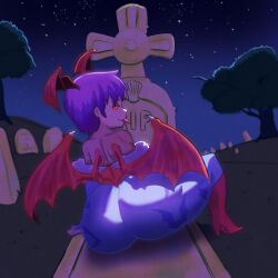 1girls armwear ass ass_focus big_ass capcom clothed darkstalkers female female_focus female_only from_behind graveyard greenthumb_2 high_heels huge_ass leggings leotard lilith_aensland looking_at_viewer looking_back outdoors purple_hair red_eyes short_hair sitting solo solo_female solo_focus succubus thick thick_ass thick_thighs tongue tongue_out wings
