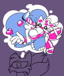 big_breasts bimbo blush frost-lock kiss_mark rule_63 sonic_(series) sonic_the_hedgehog tails_the_fox thick_thighs thought_bubble