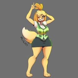 alextherajs animal_crossing big_breasts big_breasts big_thighs big_titties canine clothing curvaceous curvaceous_female curvaceous_figure curvy curvy_figure curvy_hips dog_ears dog_tail domestic_dog female furry furry_female furry_only isabelle_(animal_crossing) yellow_fur yellow_hair
