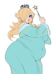 1girls artiah669 bbw belly big_belly big_lips blonde_hair blue_dress blue_eyes crown dress earrings fat female female_only fleshpie669 lips long_hair mario_(series) nintendo one_eye_covered overweight overweight_female princess princess_rosalina silver_crown