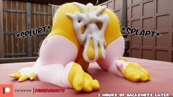 2023 3_toes 3d_(artwork) 4_fingers after_sex anthro armwear ass backsack balls big_butt bodily_fluids camseven claws clothed clothing crossdressing cum cum_in_ass cum_inside digital_media_(artwork) english_description english_text feet fingers gay genital_fluids genitals hi_res humanoid_genitalia humanoid_penis kamek koopa legwear male mario_bros nintendo nipple_outline nude_anthro nude_male penis pink_clothing pink_legwear rear_view scales scalie solo sound_effects text toes vein veiny_penis white_armwear white_claws white_clothing yellow_body yellow_scales