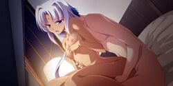 akuseruroddo_zenobia bed breasts game_cg hayasaka_tsukasa izumi_mahiru nipples nude purple_eyes sex soranica_ele white_hair