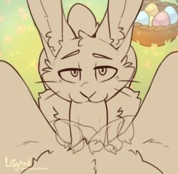 animated canid canine canis duo easter easter_egg fellatio flower genitals holidays lagomorph leporid lisyrnik looking_at_viewer loop male male/male mammal oral outside patreon penile penis plant rabbit sex text unfinished url wolf