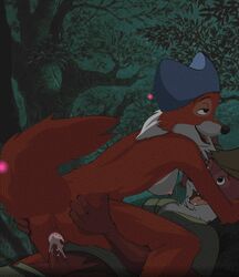 animated batothecyborg breasts canon_couple disney female forest fox furry heart lying maid_marian male outdoors penetration penis robin_hood_(character) robin_hood_(disney) sex sitting straight tree vaginal_penetration