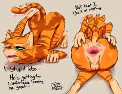 absurd_res anal anal_fluids anthro anus ass balls bodily_fluids dialogue digital_media_(artwork) domestic_cat dreamworks dreamworks_animation felid feline felis fur gaping gaping_anus genital_fluids genitals green_eyes hi_res male mammal nude open_mouth orange_body orange_fur puss puss_in_boots:_the_last_wish puss_in_boots_(dreamworks) puss_in_boots_(film) puss_in_boots_(franchise) puss_in_boots_the_last_wish raised_tail shrek_(series) simple_background solo spread_anus spread_butt spreading tabby_cat tail text thewolvenmisfit universal_pictures universal_studios whiskers