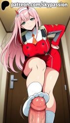 1boy 1girls 2025 ai_assisted ai_generated anime aqua_eyes artist_name bangs big_penis clothed_female cock darling_in_the_franxx dick eyebrows_visible_through_hair feet_fetish female female_focus foot_fetish foot_on_penis foot_play footjob hairband hand_on_hip hi_res high_quality high_resolution highres horns long_hair patreon patreon_username penis pink_hair pov precum red_horns skypassion smile socks solo_focus stable_diffusion straight toejob uncensored uniform veiny_penis watermark white_socks zero_two_(darling_in_the_franxx)