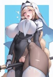 1girls ^^^ ai_generated blonde_hair bodystocking braid breast_curtains breath cleft_of_venus covered_nipples cross cross_earrings crotch_rub elbow_gloves female_masturbation garter_straps gloves goddess_of_victory:_nikke habit heart holding_staff huge_breasts long_hair lulfux mosaic_censoring nun open_mouth pussy_juice rapunzel_(nikke) rapunzel_(pure_grace)_(nikke) solo staff thighhighs thighs torn_bodystocking wide_hips