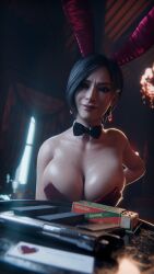 1girls 3d ada_wong big_breasts bunny_ears bunny_tail bunnysuit capcom cleavage looking_at_viewer resident_evil resident_evil_2 resident_evil_4 serpentorder