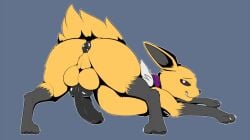 1boy animal_anus animal_penis anus ass ass_raised ass_up ass_up_face_down asshole balls behind_view black_anus black_penis cock collar dick digital_drawing_(artwork) digital_media_(artwork) feral feral_focus feral_male feral_only flat_colors hi_res high_resolution highres hind_legs hindlegs hindpaw jasper_(marrionette) jolteon knot knotted_cock knotted_dick knotted_penis legs_spread looking_at_viewer looking_back looking_back_at_viewer male male_feral male_focus male_only male_pokemon multicolored_body multicolored_fur original original_character pawpads paws penis pokemon pokemon_(species) presenting_hindquarters psy101 purple_collar raised_ass raised_tail rear rear_view short_tail simple_background smile smiling smiling_at_viewer solo solo_feral solo_focus solo_male spread_legs tail tail_raised tailhole toes viewed_from_behind yellow_body yellow_fur zoophilia