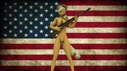 2014 3d anthro applejack_(mlp) areola big_breasts breasts casual cowboy_hat equine erect_nipples female firearm friendship_is_magic gun hat headwear horse mammal my_little_pony navel nipples pony pussy ranged_weapon rifle smooth_skin solo swedishsnus weapon