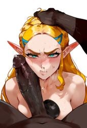 ai_generated big_penis bimbo blonde_hair breath_of_the_wild dark-skinned_male green_eyes imminent_sex interracial justgens male partially_clothed penis princess_zelda tears_of_the_kingdom the_legend_of_zelda